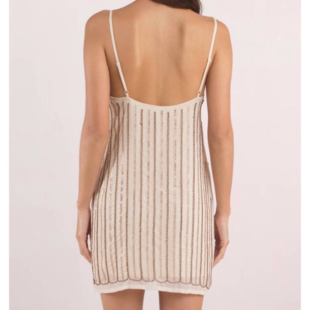 Beige Sequin Shift Dress - Picture 2 of 5